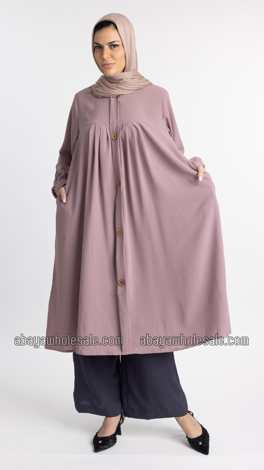 Wholesale Modest TwoPiece Tunic Abaya in Blush Pink and Dark Grey