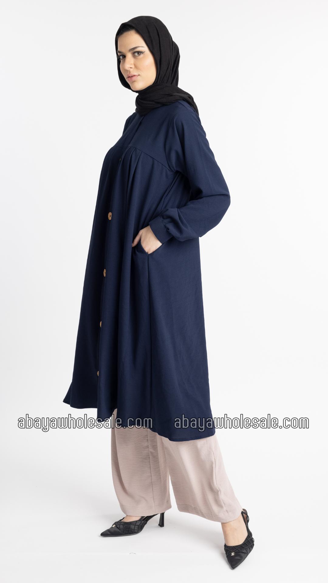 Wholesale Modest TwoPiece Tunic Abaya in Navy Blue and Almond