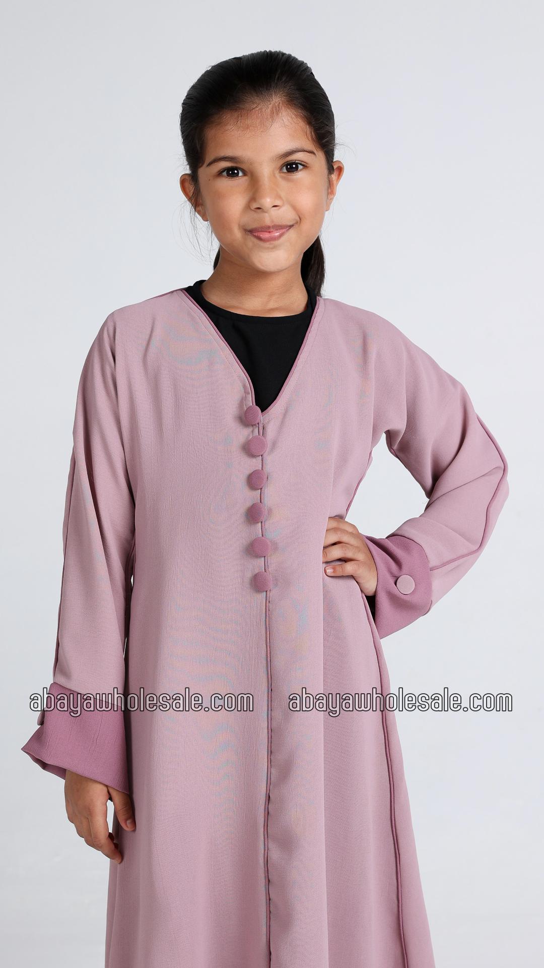Wholesale Kids Simple Abaya With Show Buttons In Blush Pink