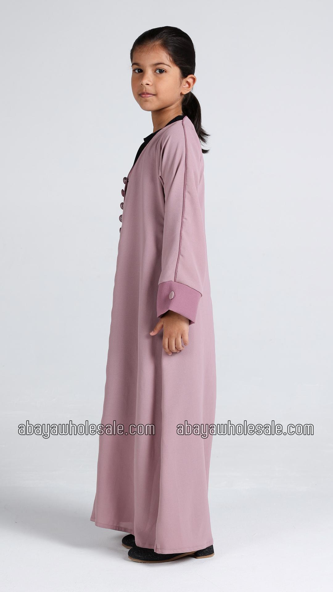 Wholesale Kids Simple Abaya With Show Buttons In Blush Pink