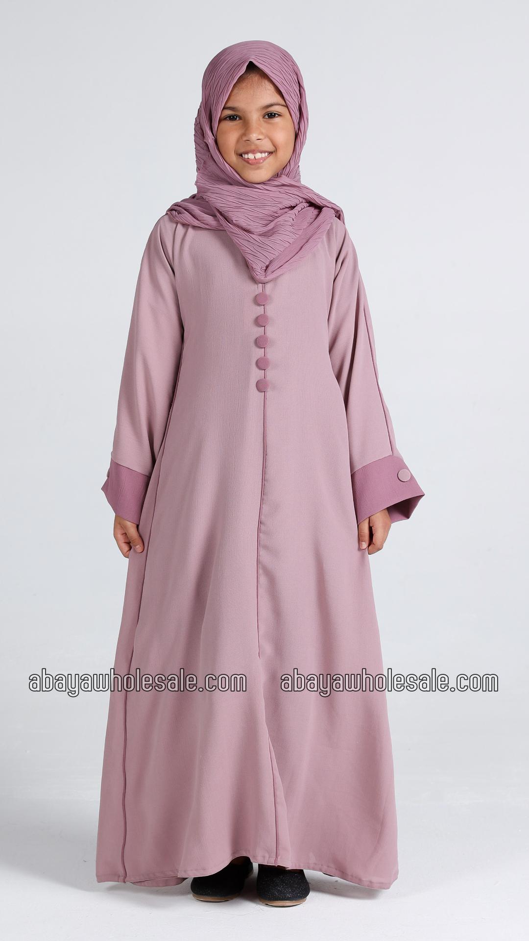 Wholesale Kids Simple Abaya With Show Buttons In Blush Pink