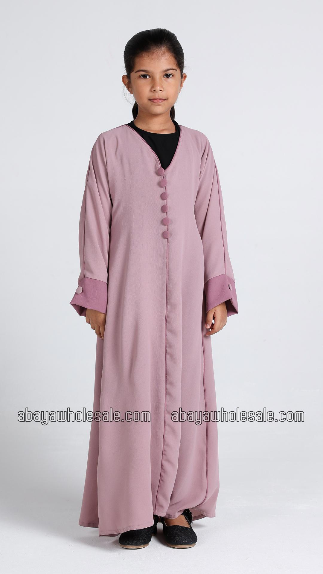 Wholesale Kids Simple Abaya With Show Buttons In Blush Pink