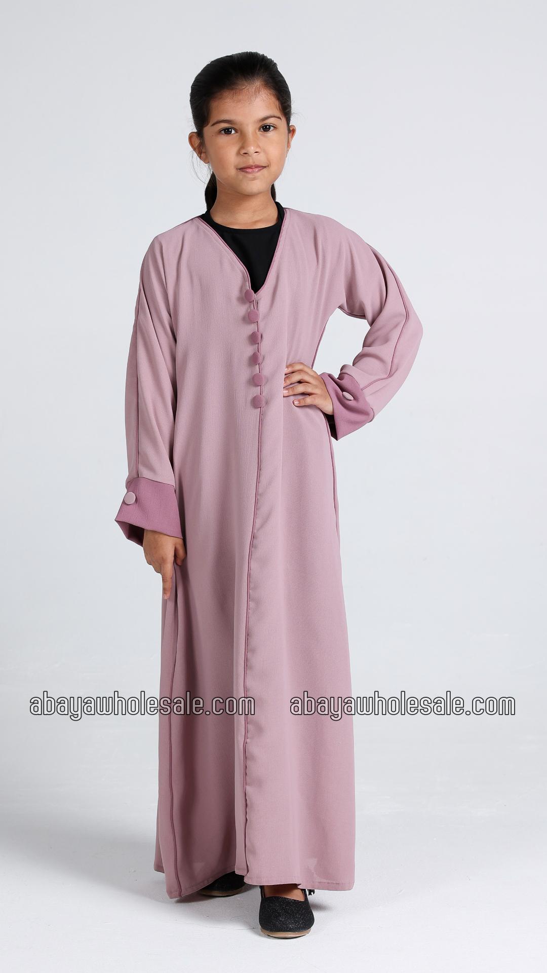Wholesale Kids Simple Abaya With Show Buttons In Blush Pink
