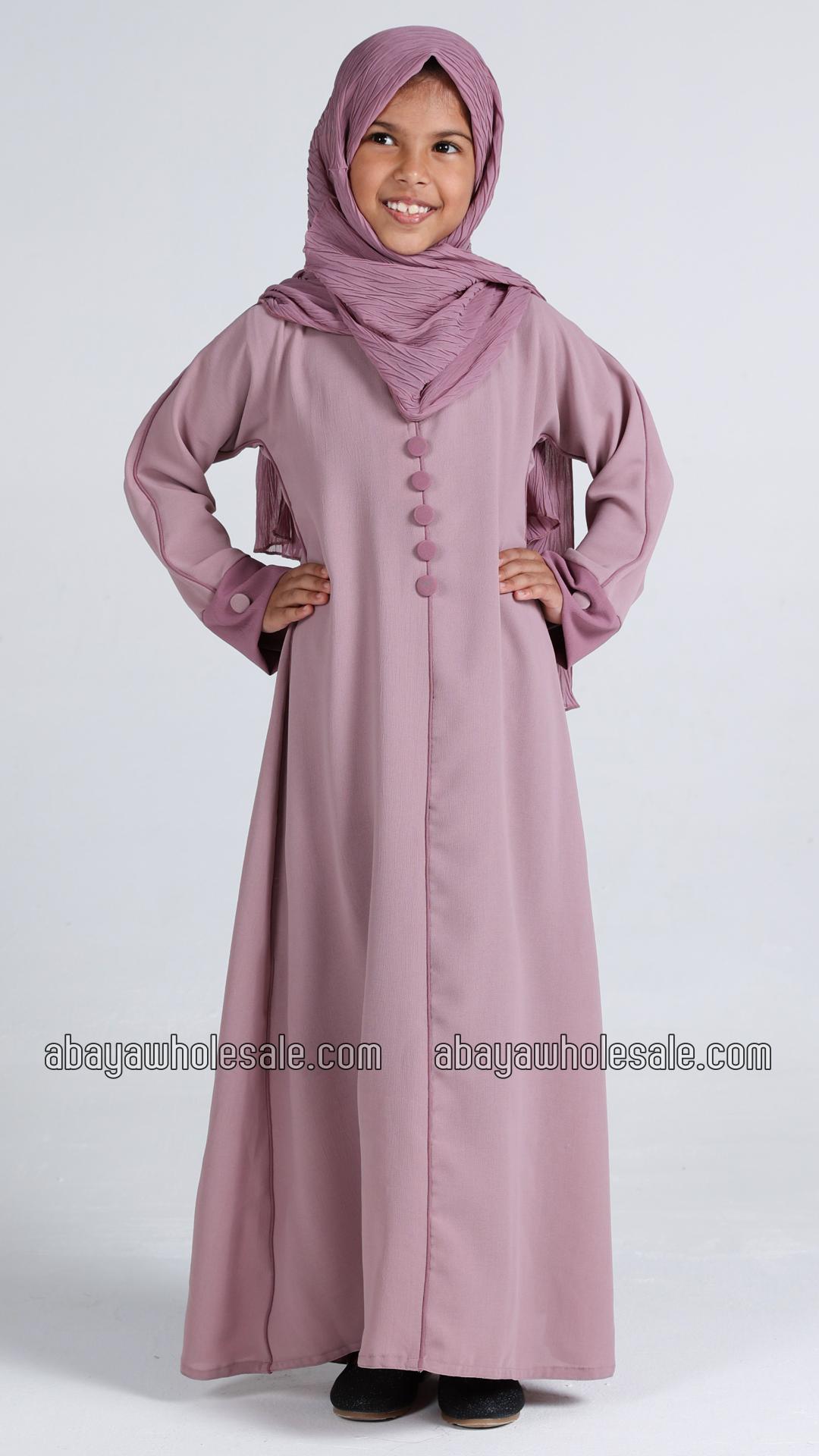 Wholesale Kids Simple Abaya With Show Buttons In Blush Pink