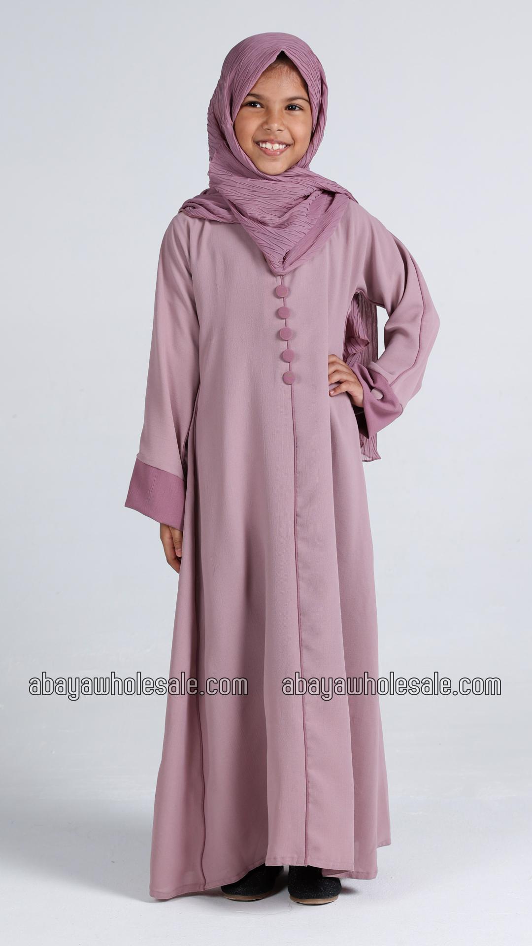 Wholesale Kids Simple Abaya With Show Buttons In Blush Pink