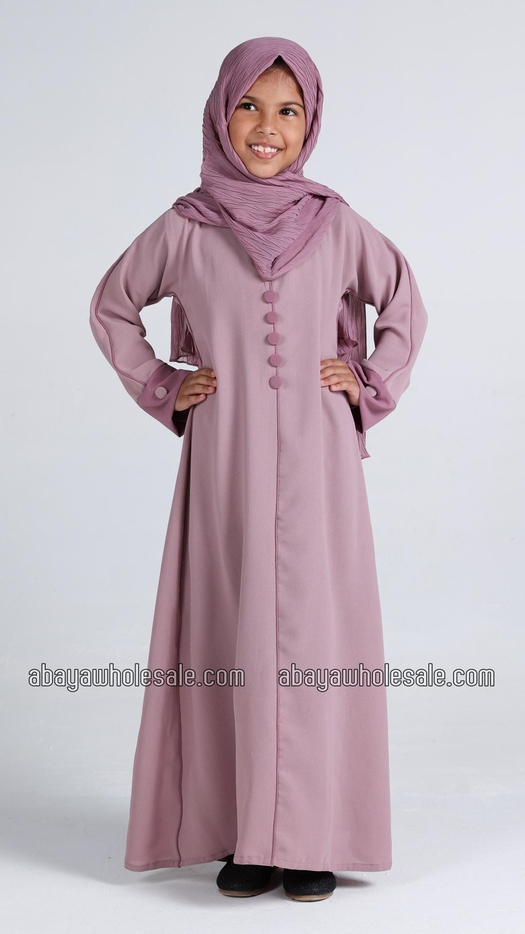Wholesale Kids Simple Abaya With Show Buttons In Blush Pink