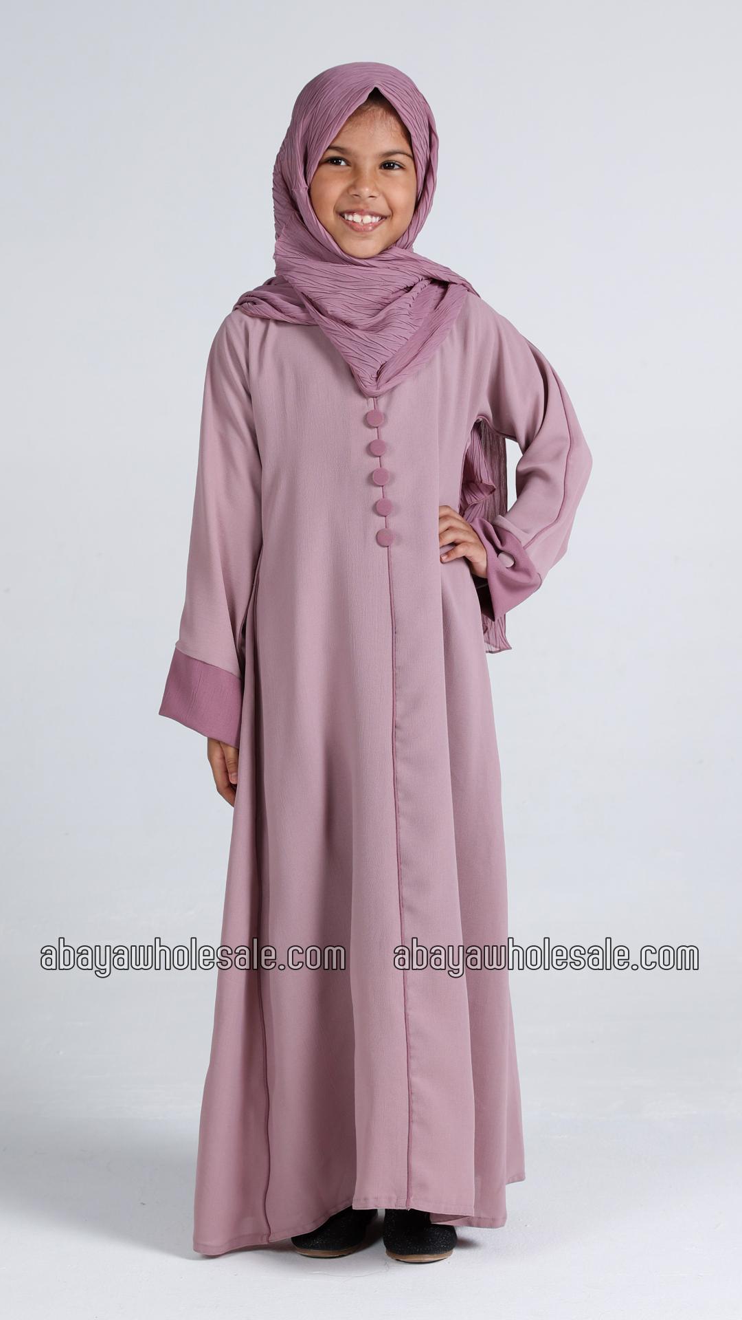 Wholesale Kids Simple Abaya With Show Buttons In Blush Pink