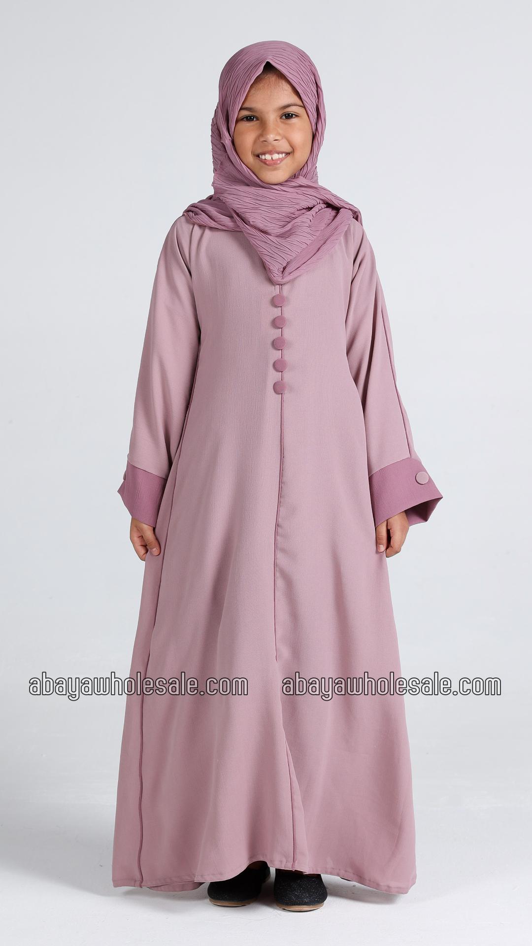 Wholesale Kids Simple Abaya With Show Buttons In Blush Pink