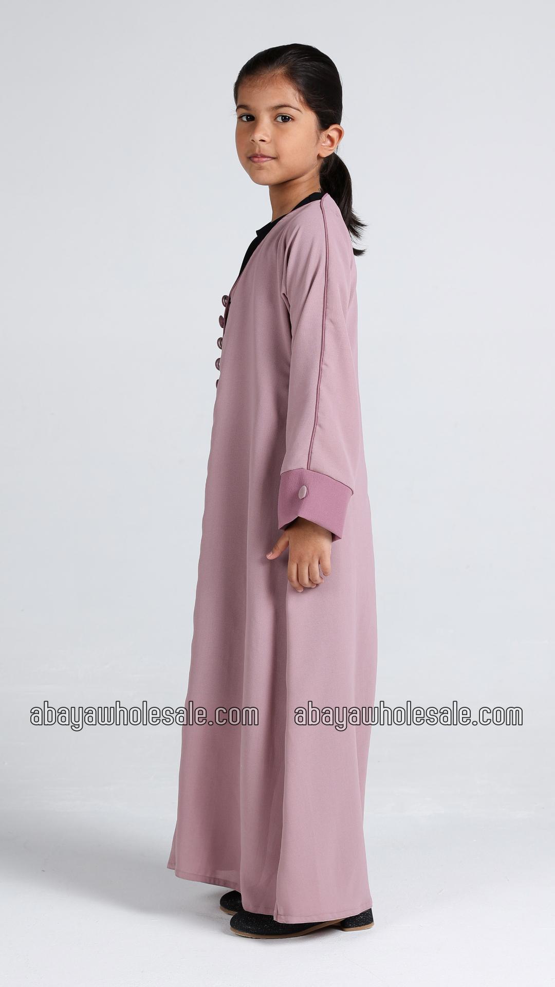 Wholesale Kids Simple Abaya With Show Buttons In Blush Pink