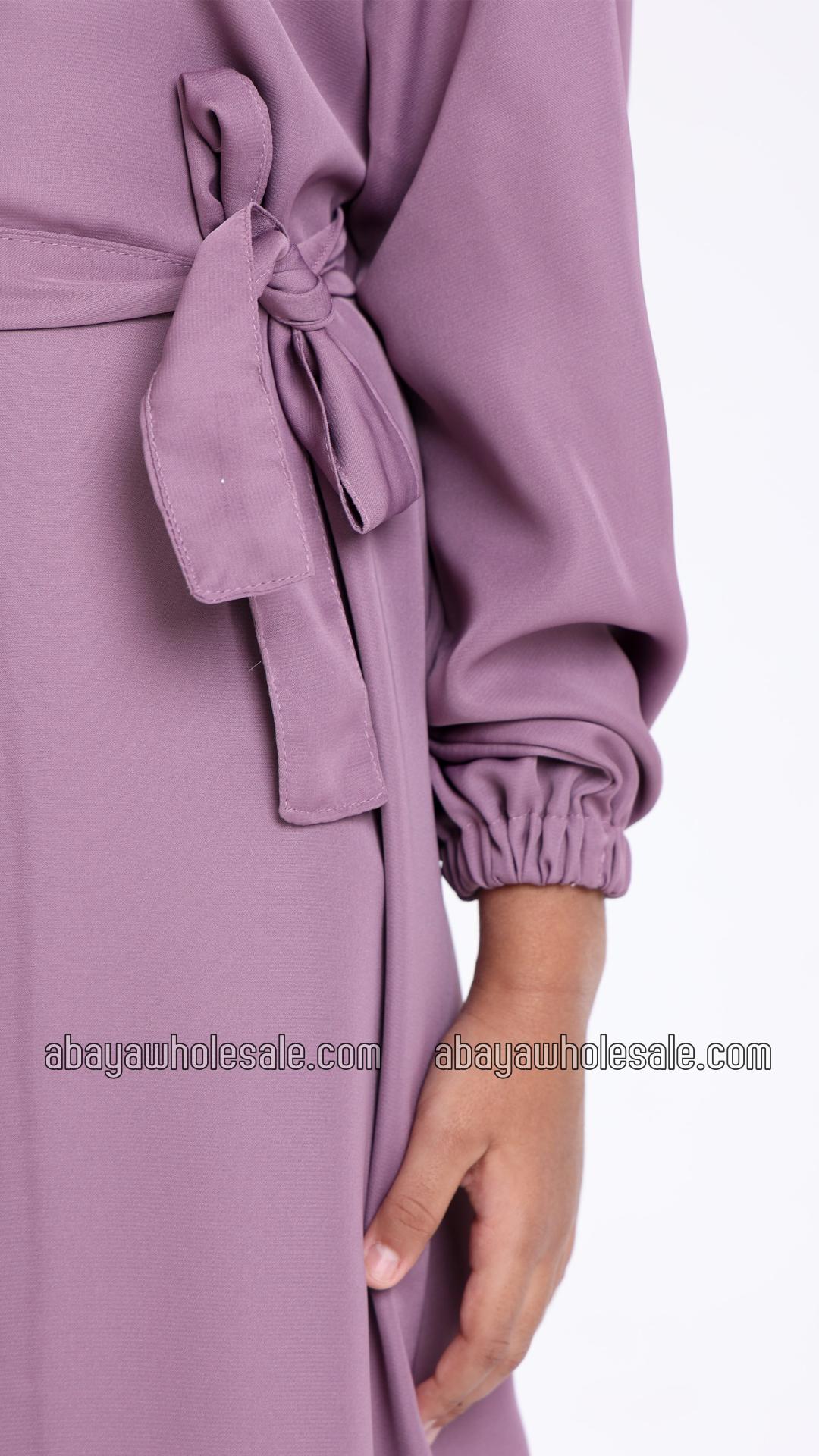 Wholesale High Neck Puff Sleeves Ruffled Kids Modest Dress In Purple