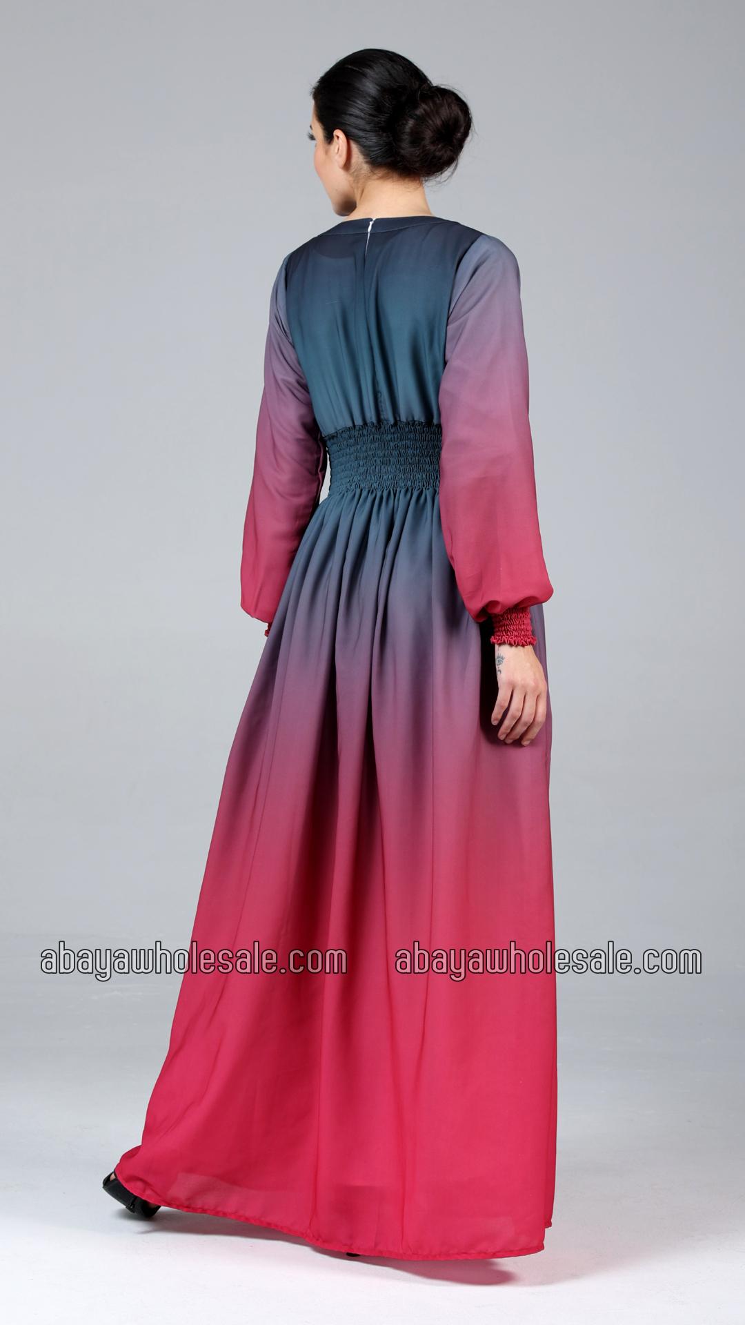 Wholesale Stylish MultiColored Ombre Modest Dress