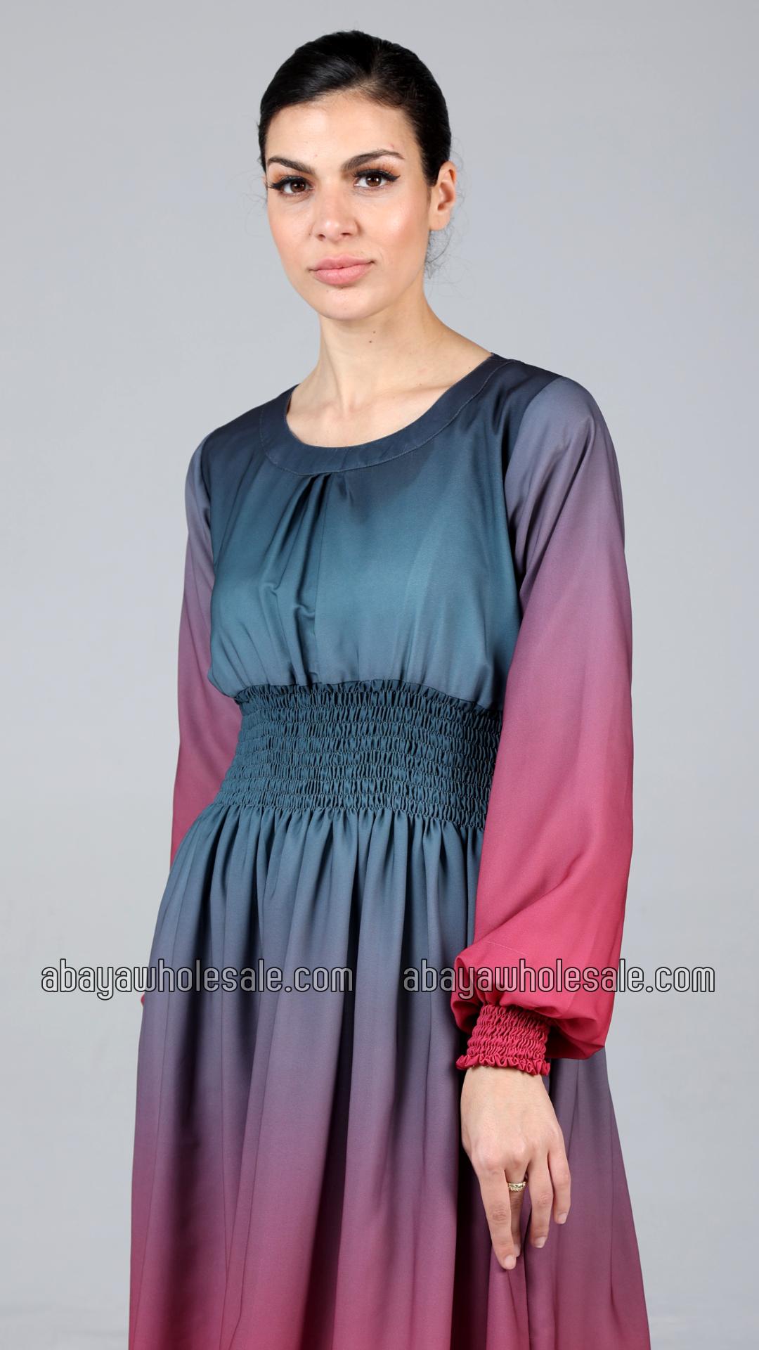 Wholesale Stylish MultiColored Ombre Modest Dress