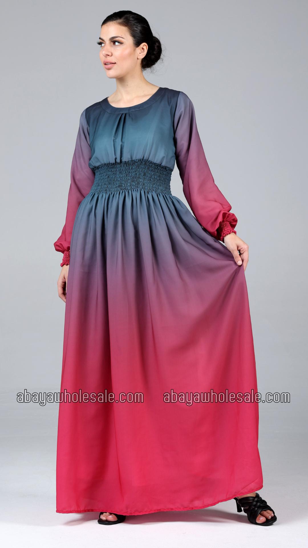 Wholesale Stylish MultiColored Ombre Modest Dress