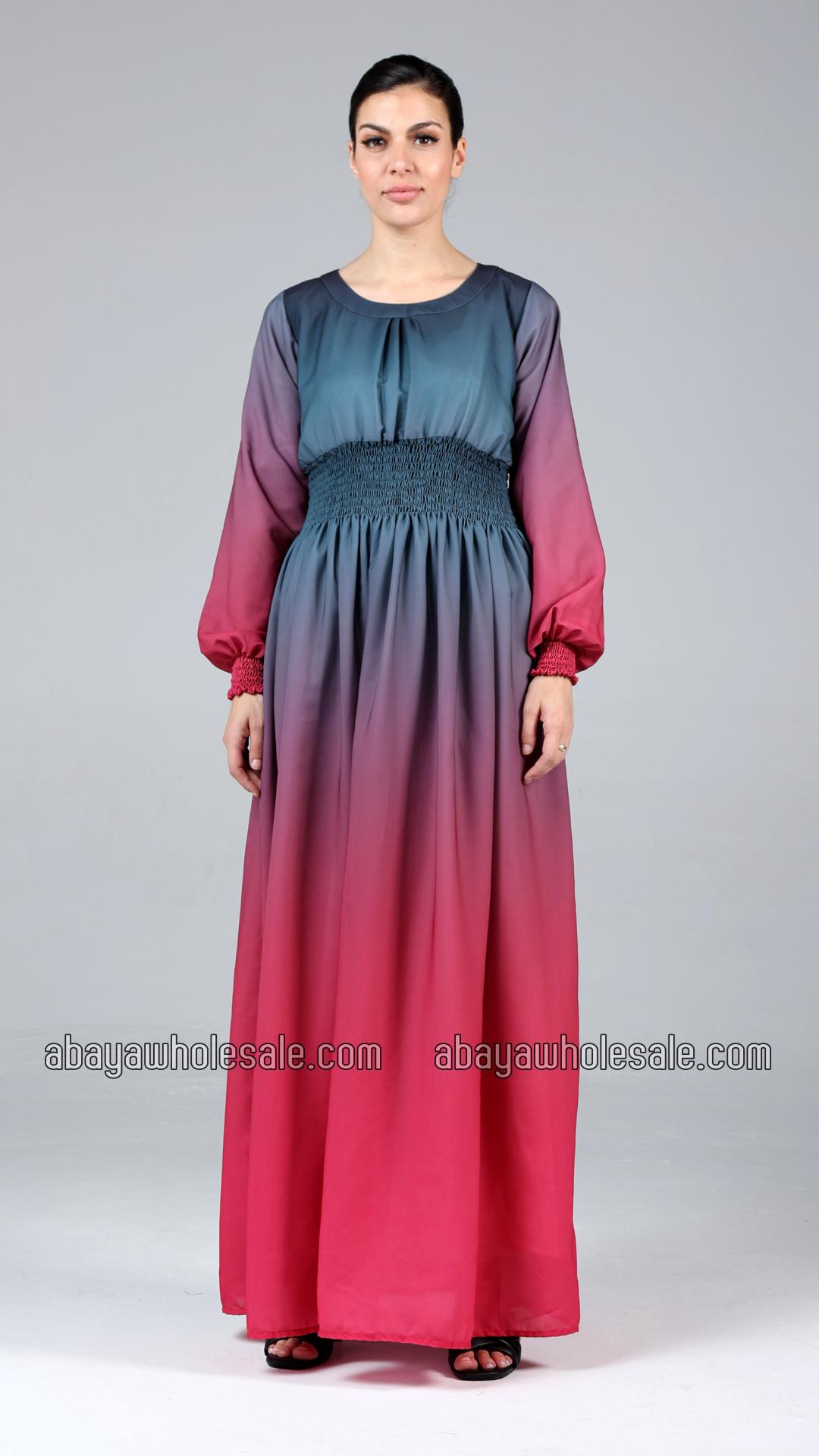 Wholesale Stylish MultiColored Ombre Modest Dress