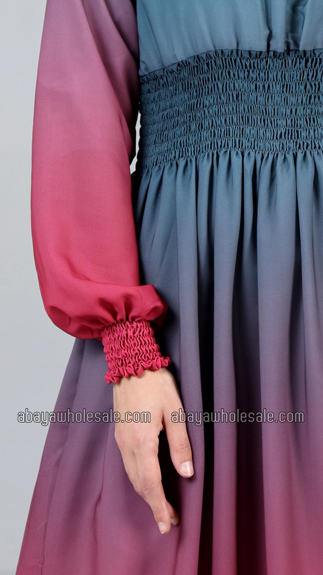 Wholesale Stylish MultiColored Ombre Modest Dress