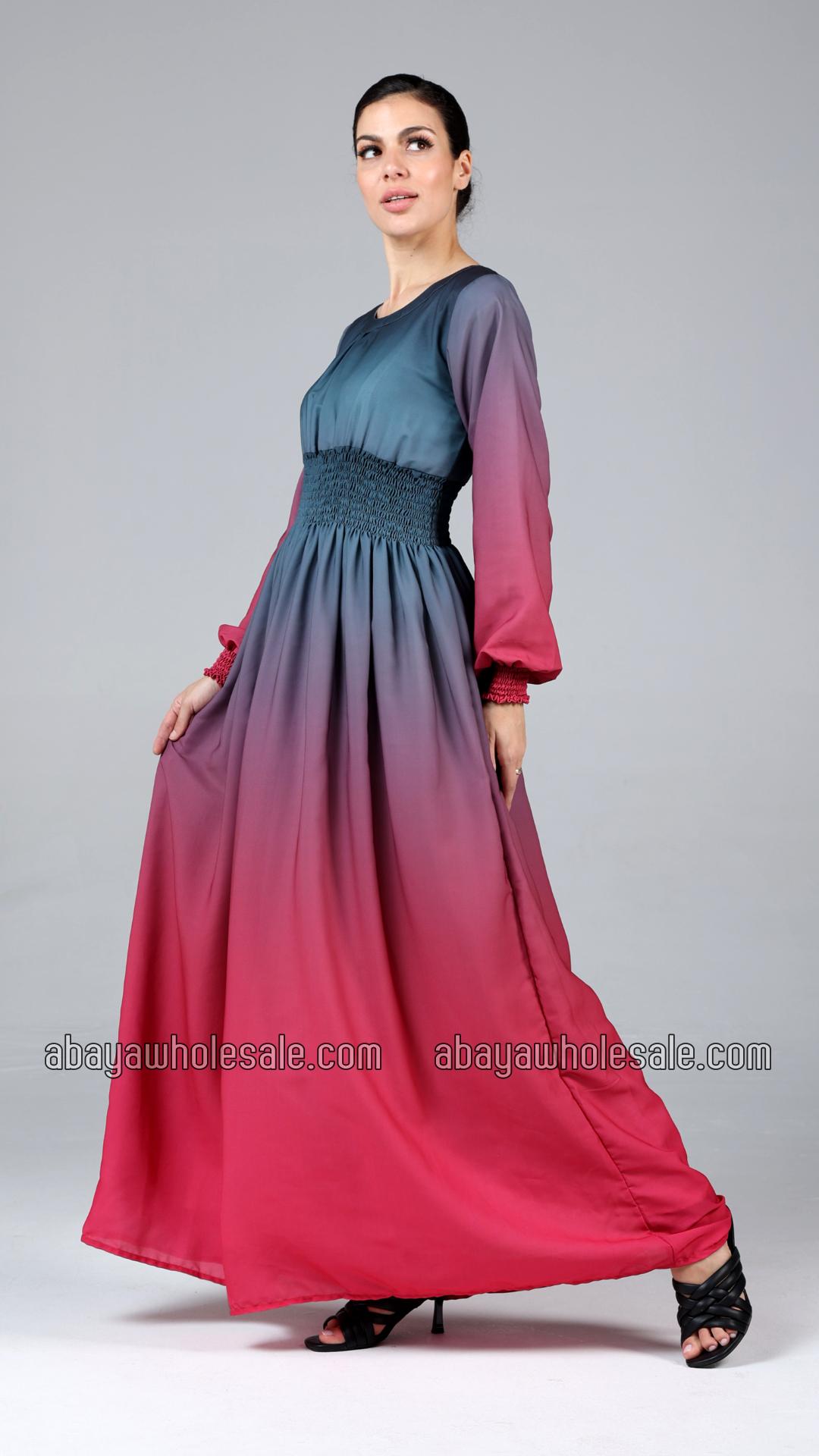 Wholesale Stylish MultiColored Ombre Modest Dress