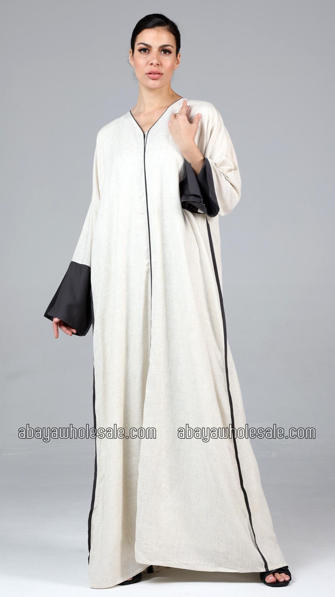 Wholesale Stylish Linen Abaya In Off White