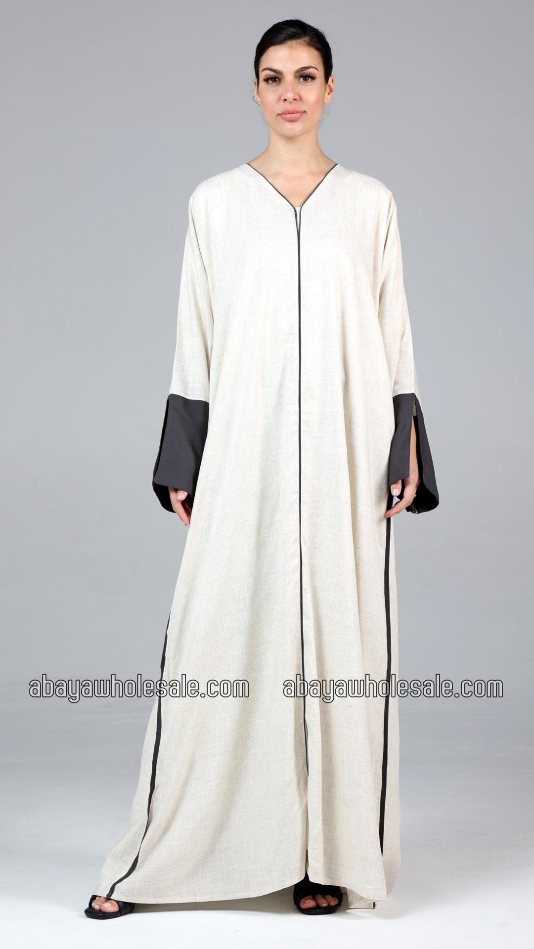 Wholesale Stylish Linen Abaya In Off White