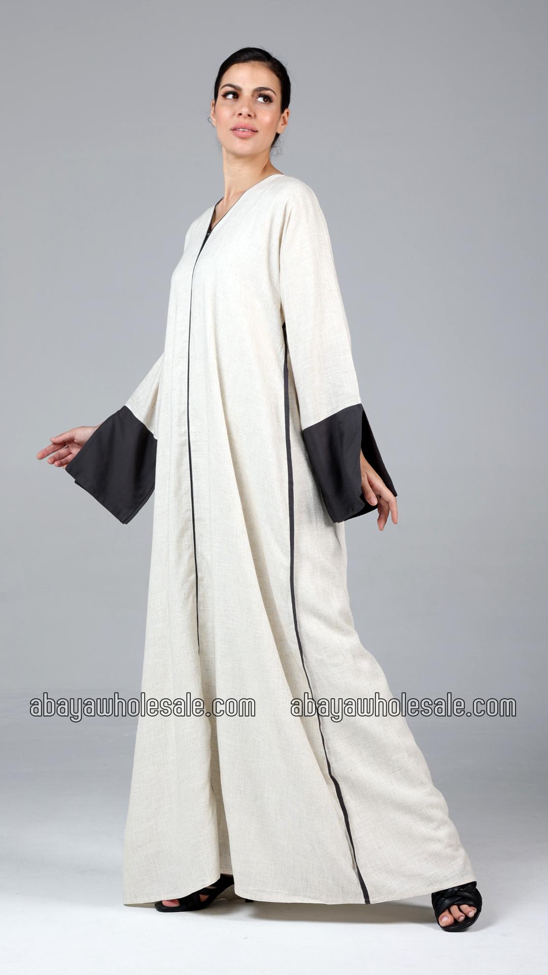 Wholesale Stylish Linen Abaya In Off White