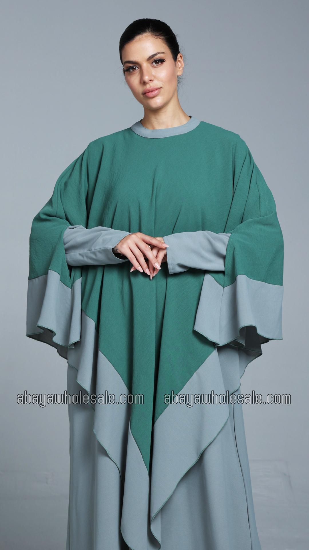 Wholesale Ezra Two Piece Cape Abaya In Chrome Grey and Teal 