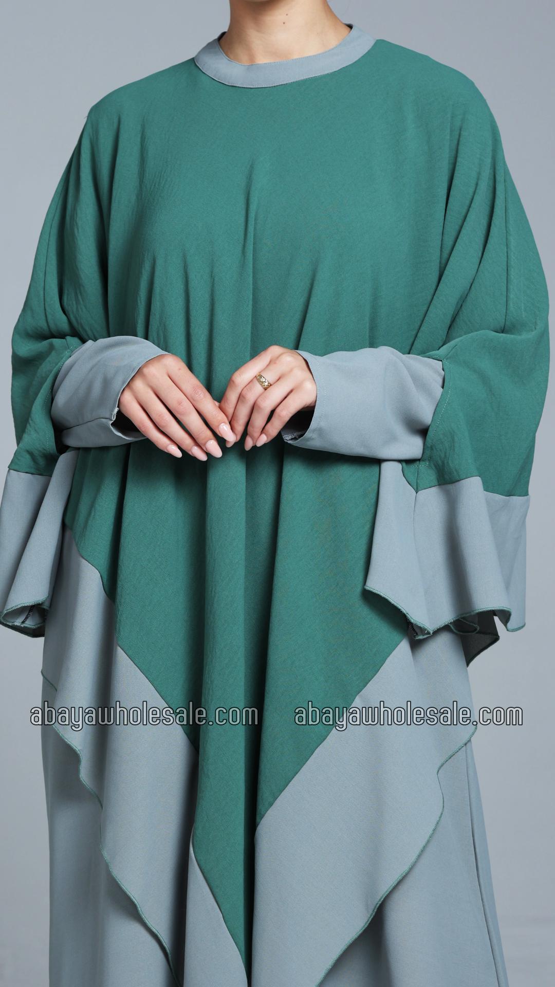 Wholesale Ezra Two Piece Cape Abaya In Chrome Grey and Teal 
