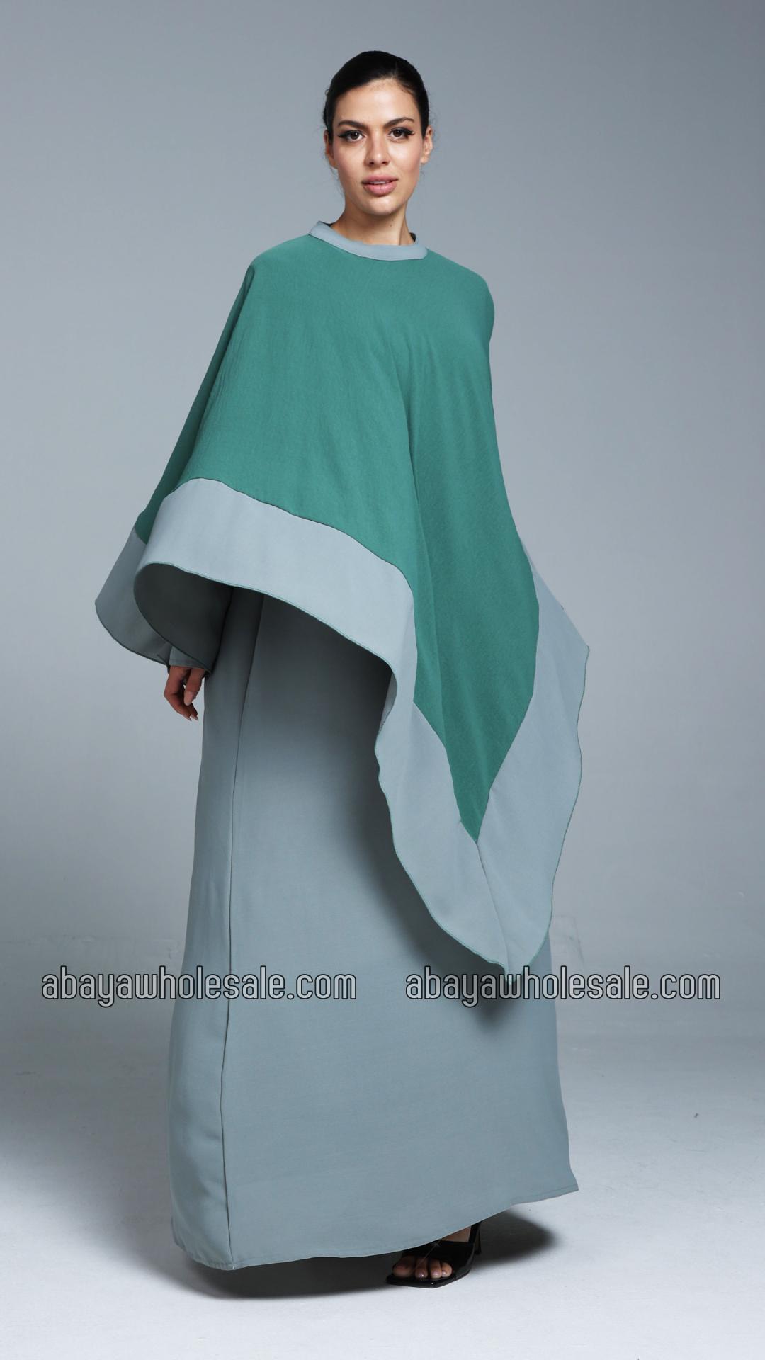 Wholesale Ezra Two Piece Cape Abaya In Chrome Grey and Teal 