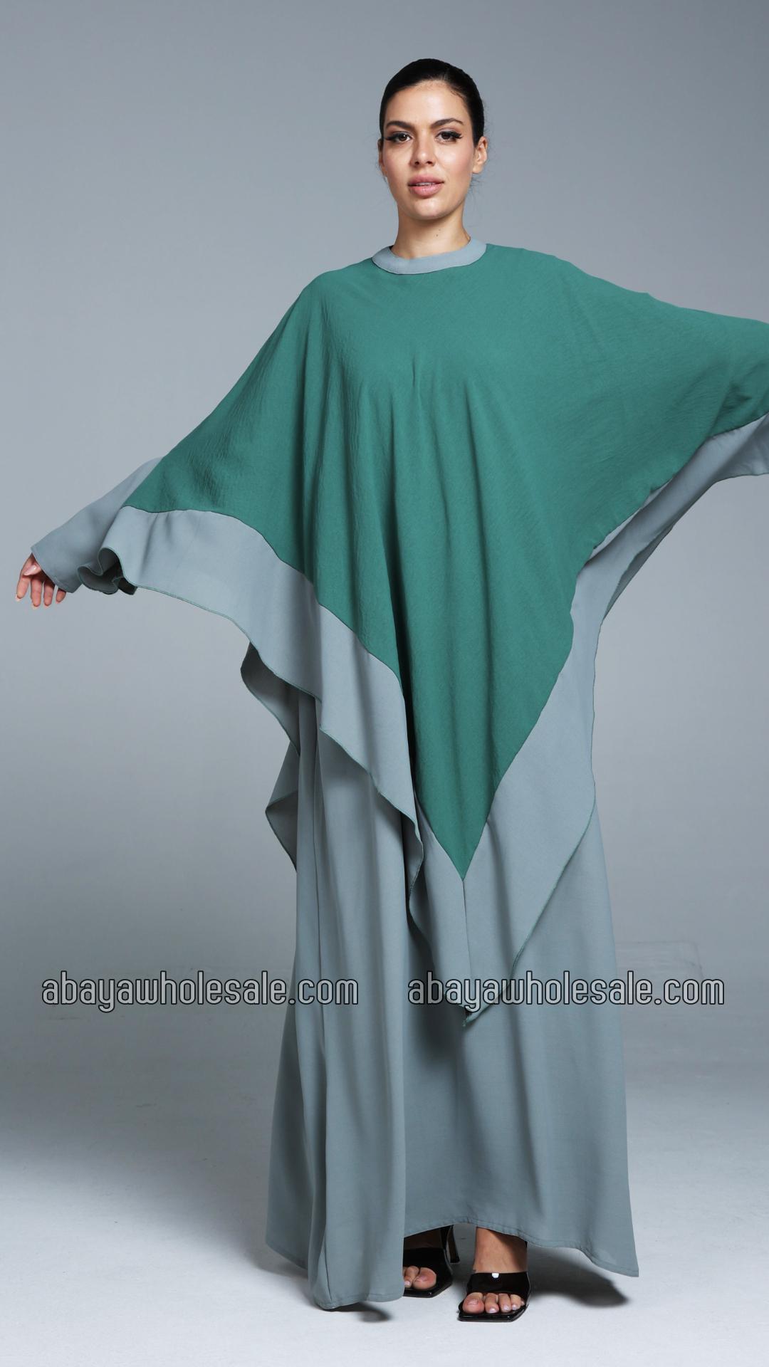 Wholesale Ezra Two Piece Cape Abaya In Chrome Grey and Teal 