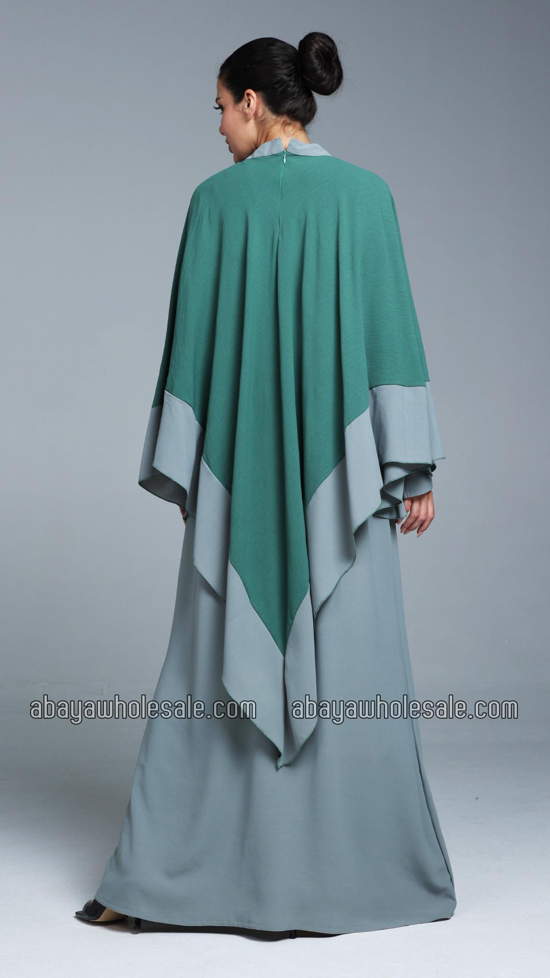 Wholesale Ezra Two Piece Cape Abaya In Chrome Grey and Teal 
