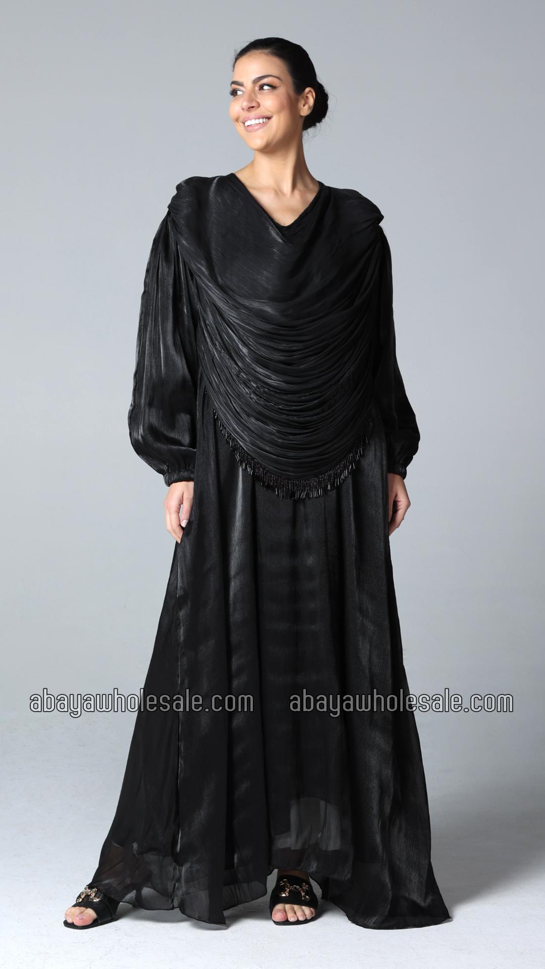 Wholesale Elegant Black Abaya with Cowl Neck