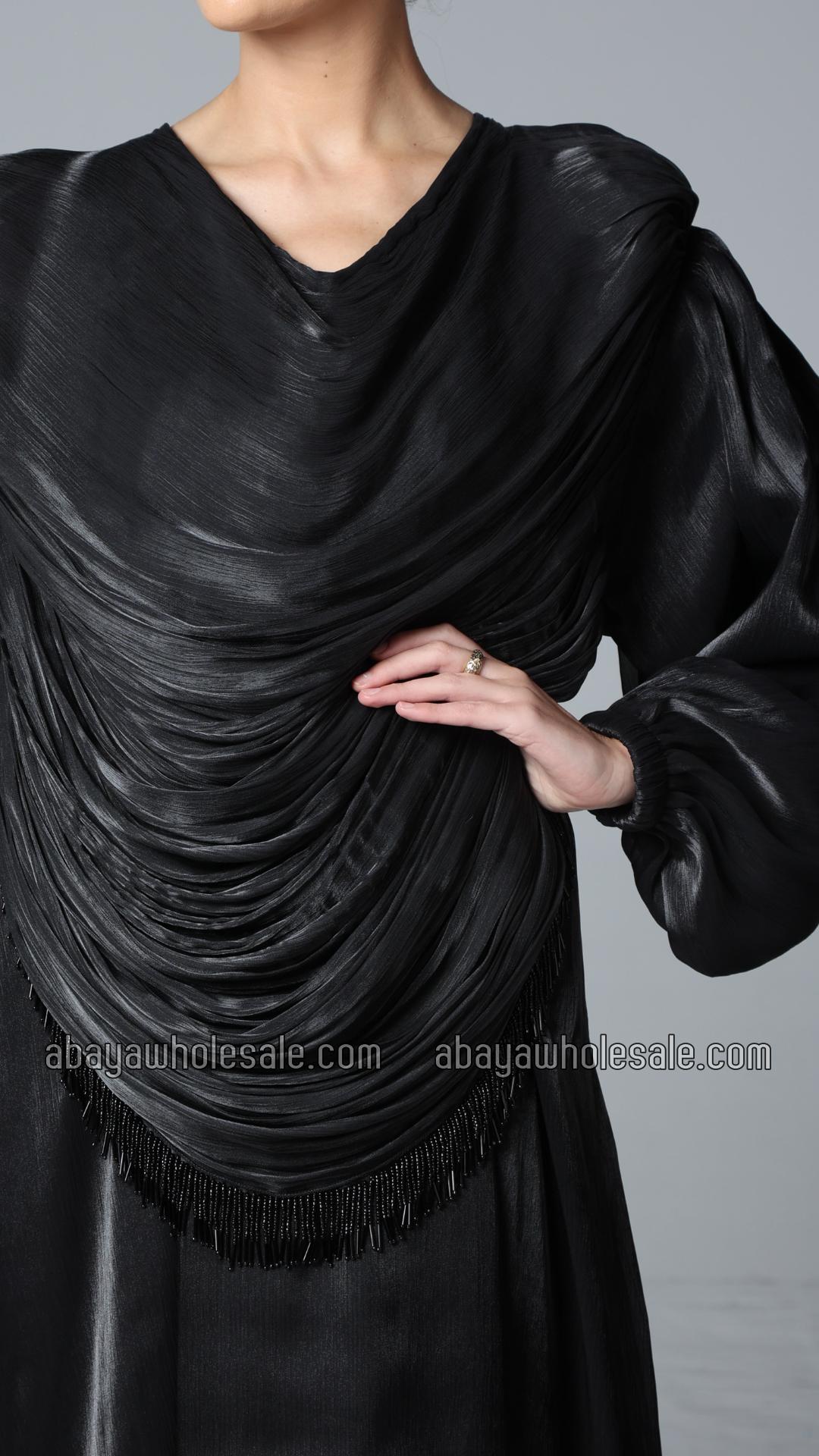 Wholesale Elegant Black Abaya with Cowl Neck