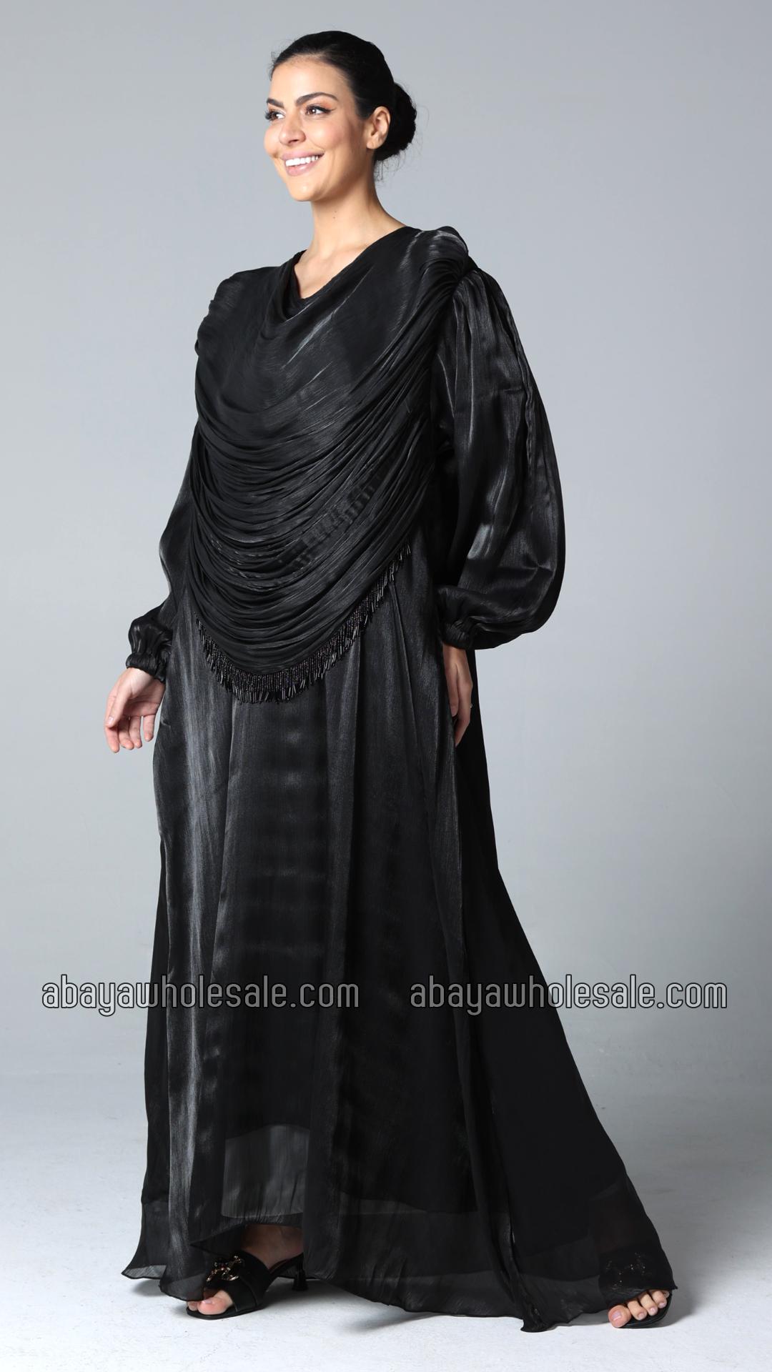 Wholesale Elegant Black Abaya with Cowl Neck