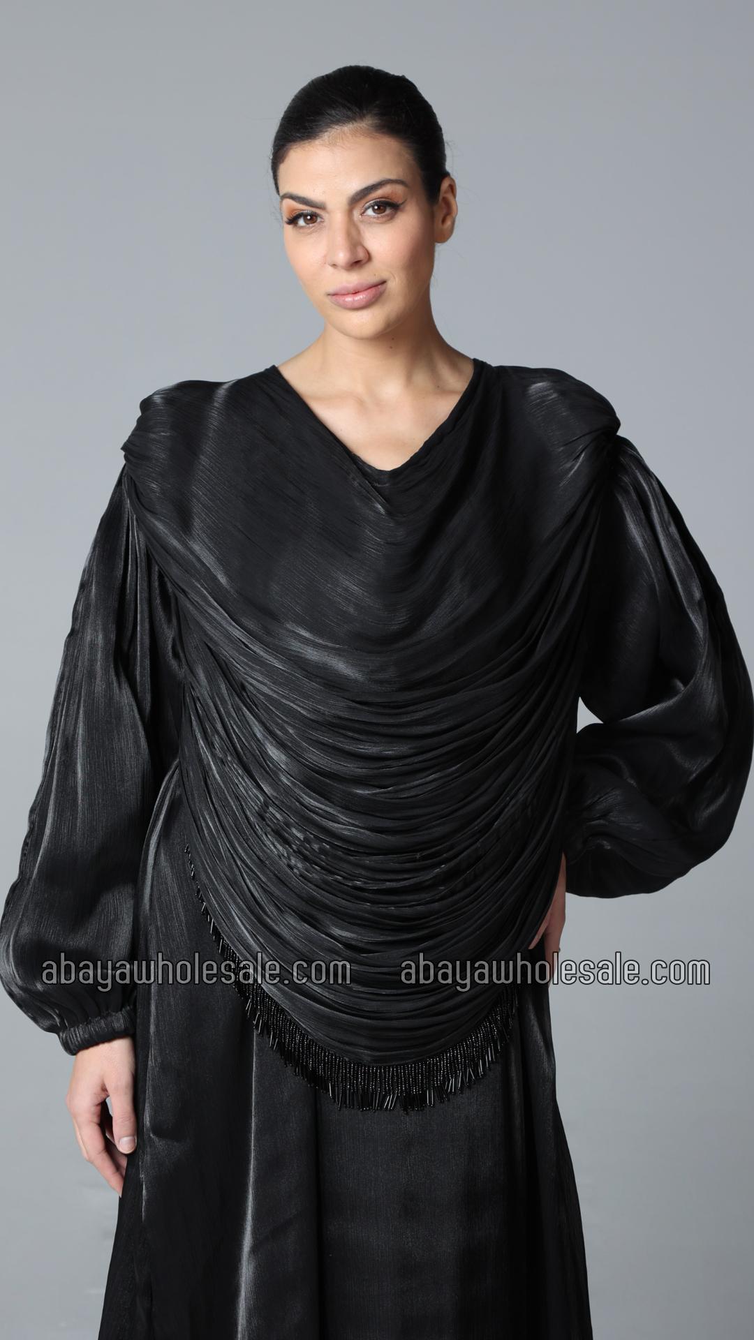Wholesale Elegant Black Abaya with Cowl Neck
