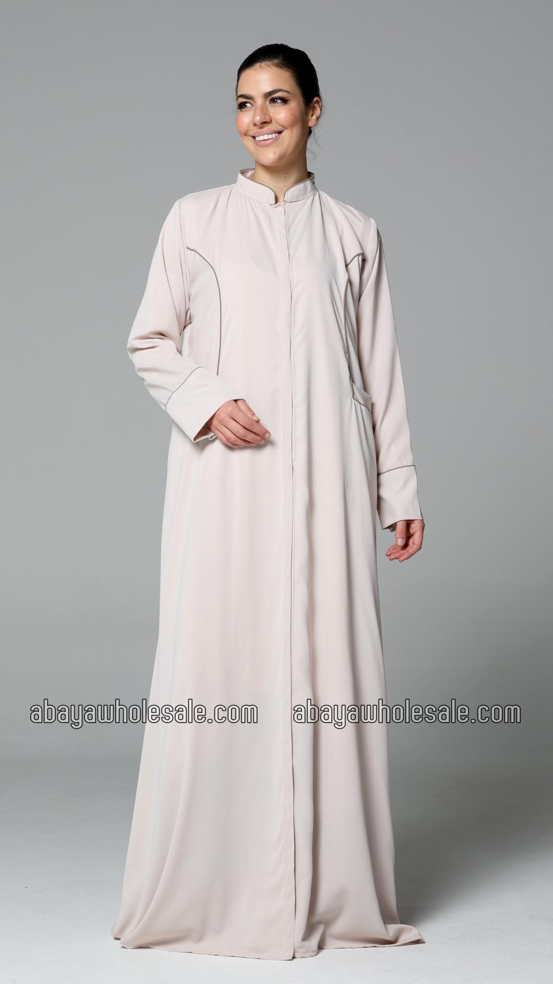 Wholesale Elegant Abaya with Two Side Pockets and Piping Design