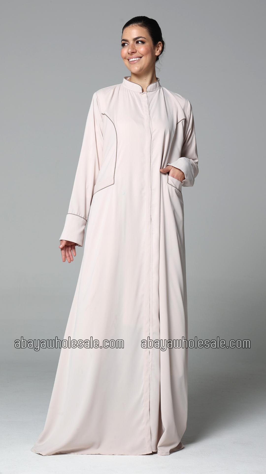 Wholesale Elegant Abaya with Two Side Pockets and Piping Design