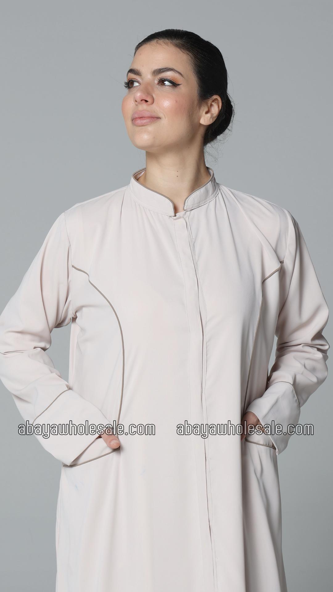 Wholesale Elegant Abaya with Two Side Pockets and Piping Design