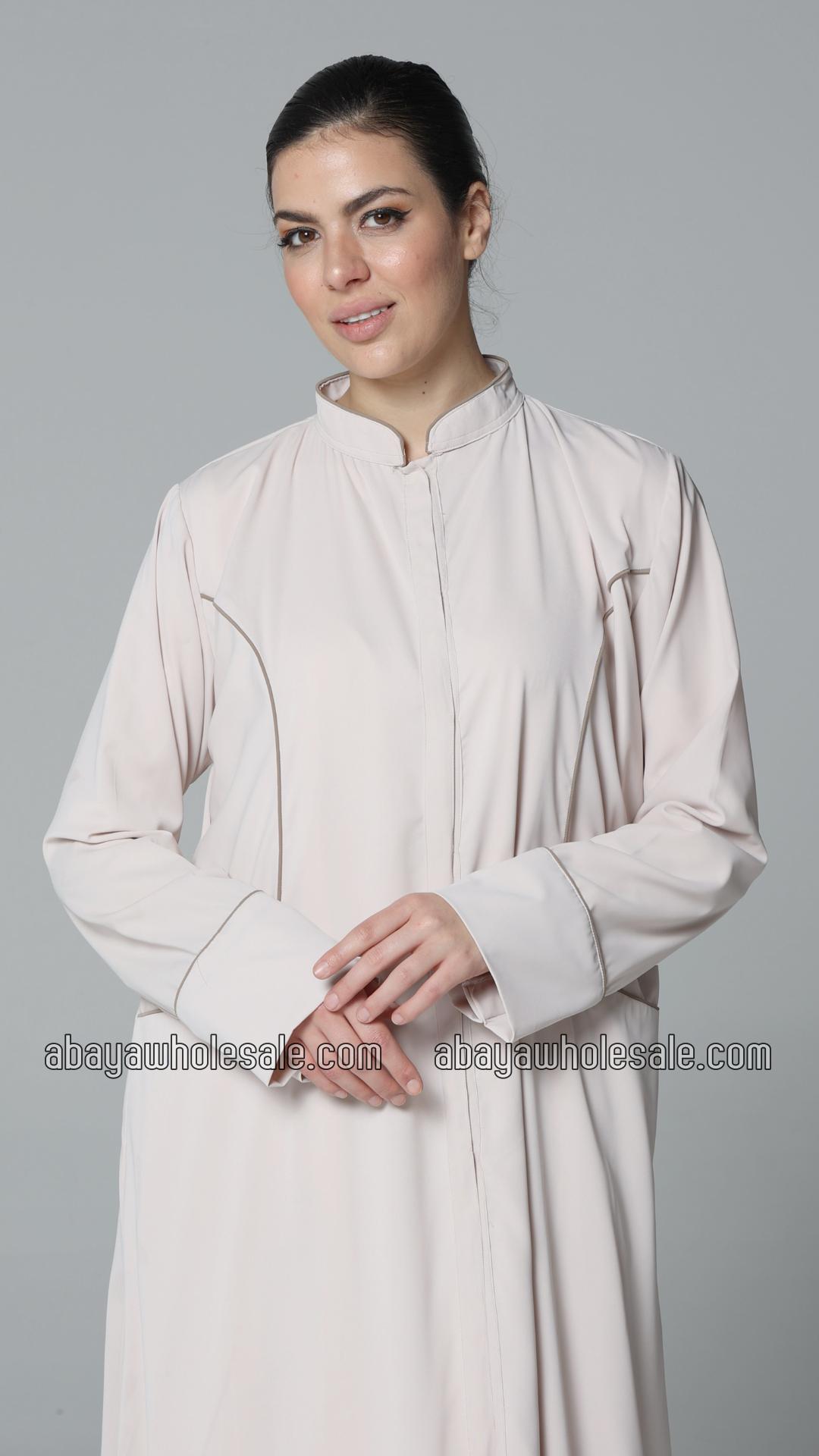 Wholesale Elegant Abaya with Two Side Pockets and Piping Design