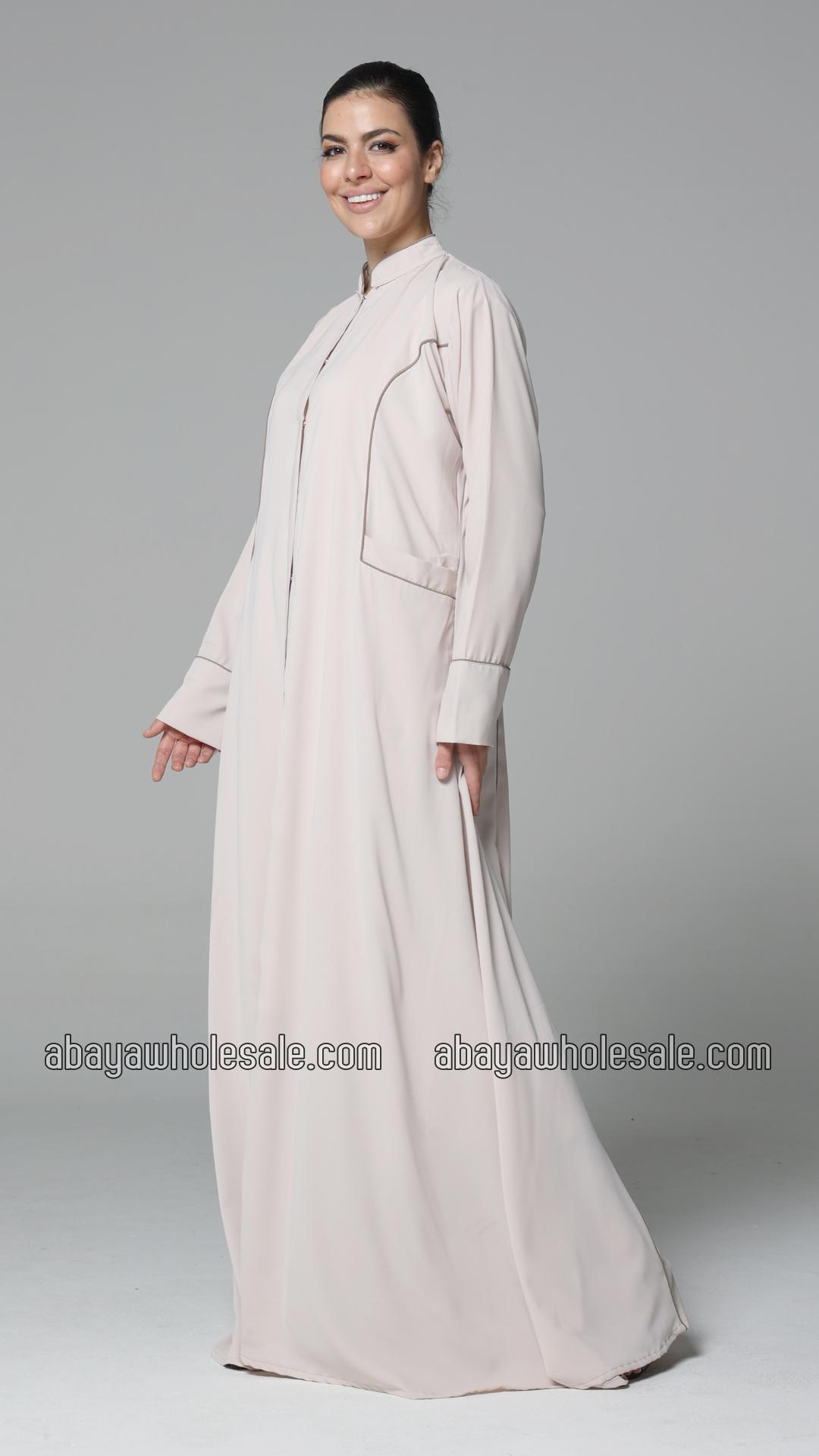 Wholesale Elegant Abaya with Two Side Pockets and Piping Design