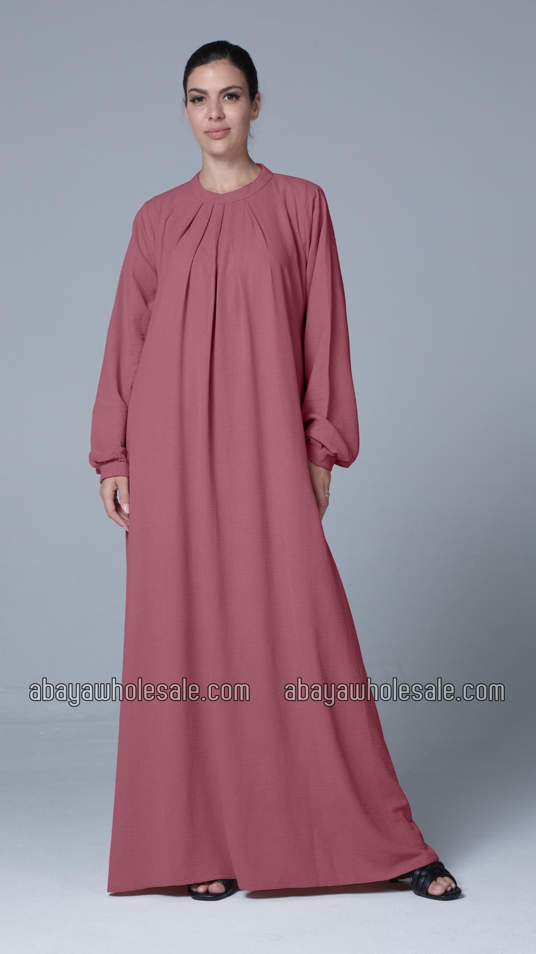 Wholesale Simple and Elegant Pleated Abaya in Puce Pink