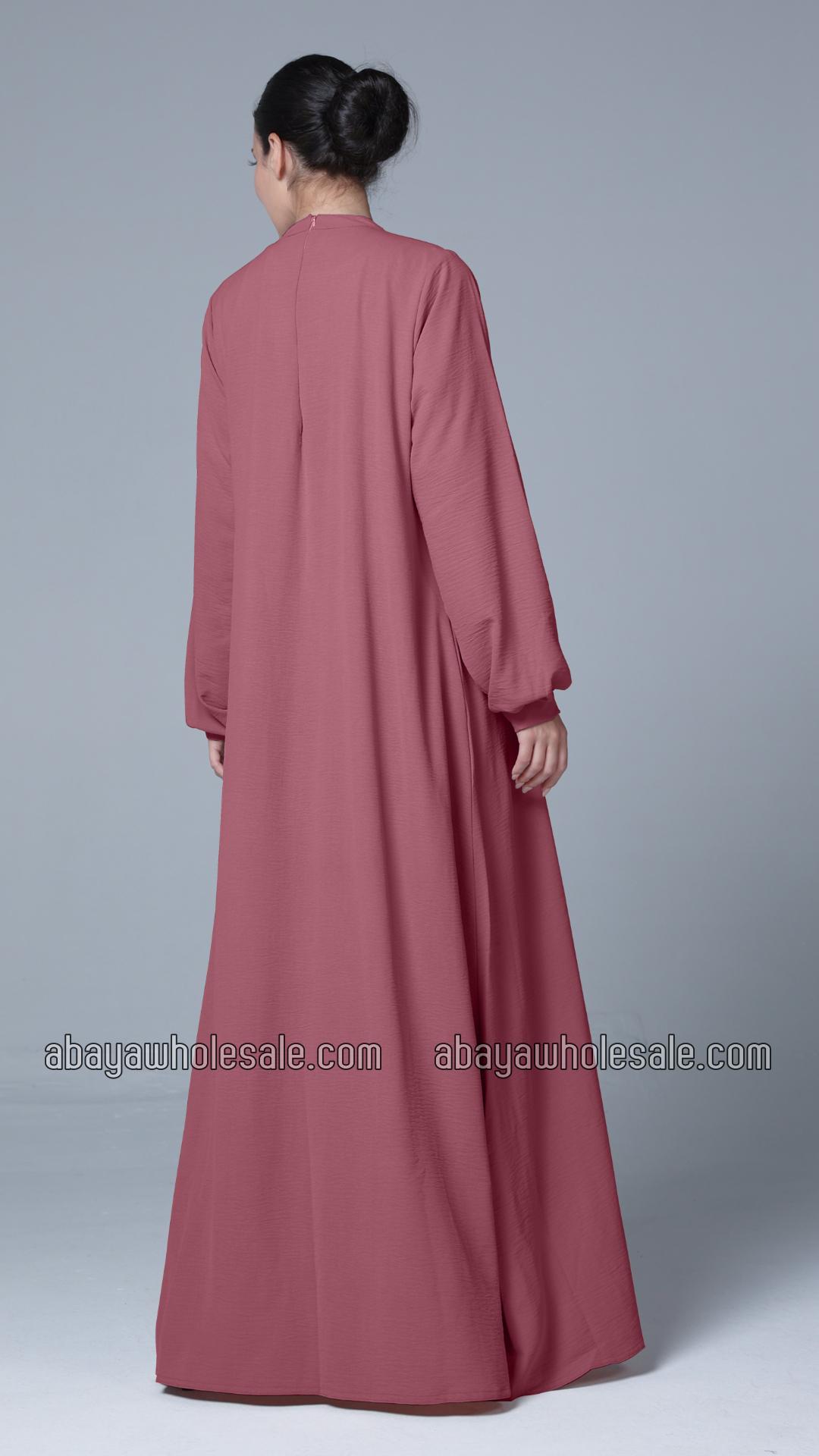 Wholesale Simple and Elegant Pleated Abaya in Puce Pink