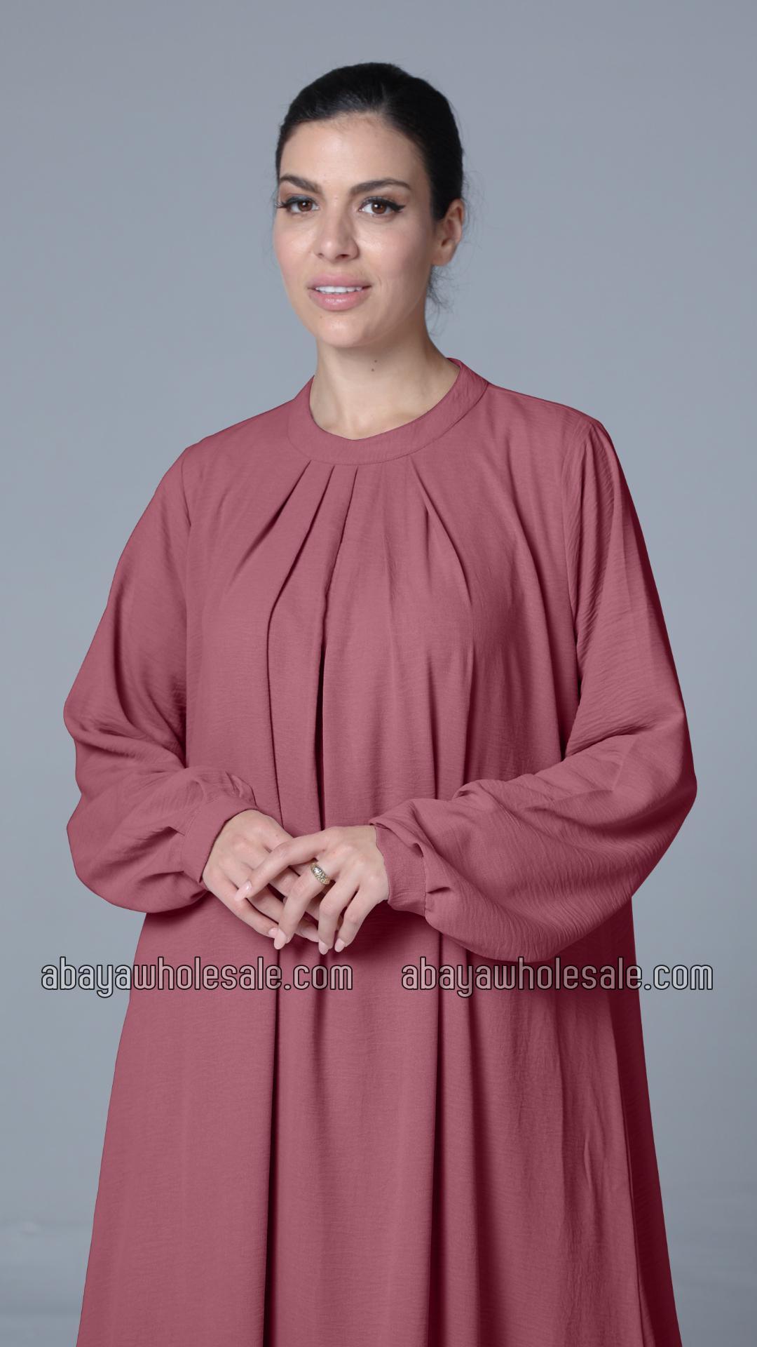 Wholesale Simple and Elegant Pleated Abaya in Puce Pink