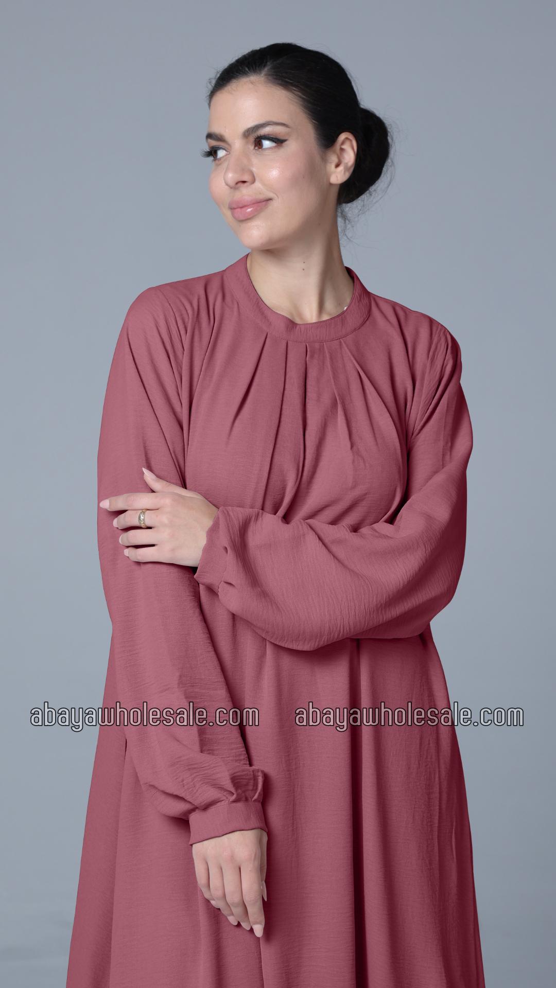 Wholesale Simple and Elegant Pleated Abaya in Puce Pink