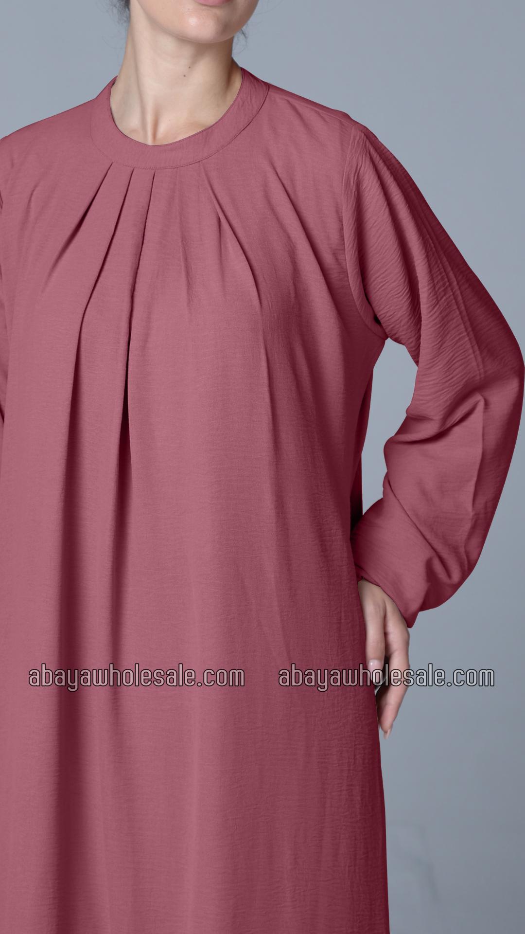 Wholesale Simple and Elegant Pleated Abaya in Puce Pink